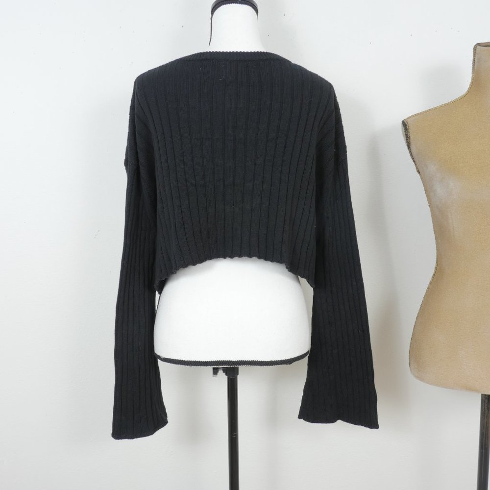 Seek The Label Black Ribbed Cropped Long Sleeve Size Small Sweater - Picture 8 of 11